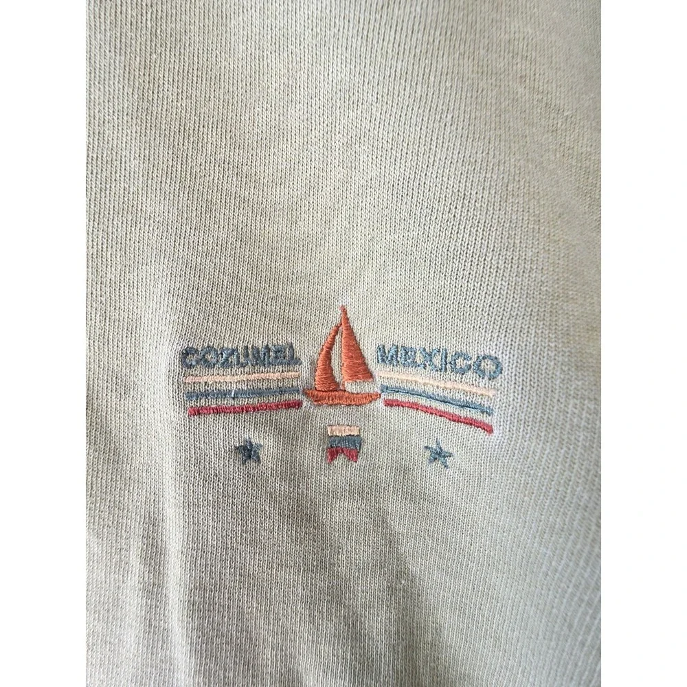 Vintage Cozumel Mexico Embroidered Sweatshirt Olive Green Crewneck Mens L